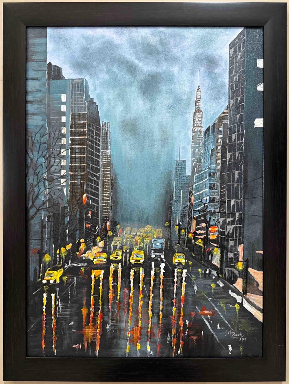 Rainy Street View (Acrylic Painting on canvas)